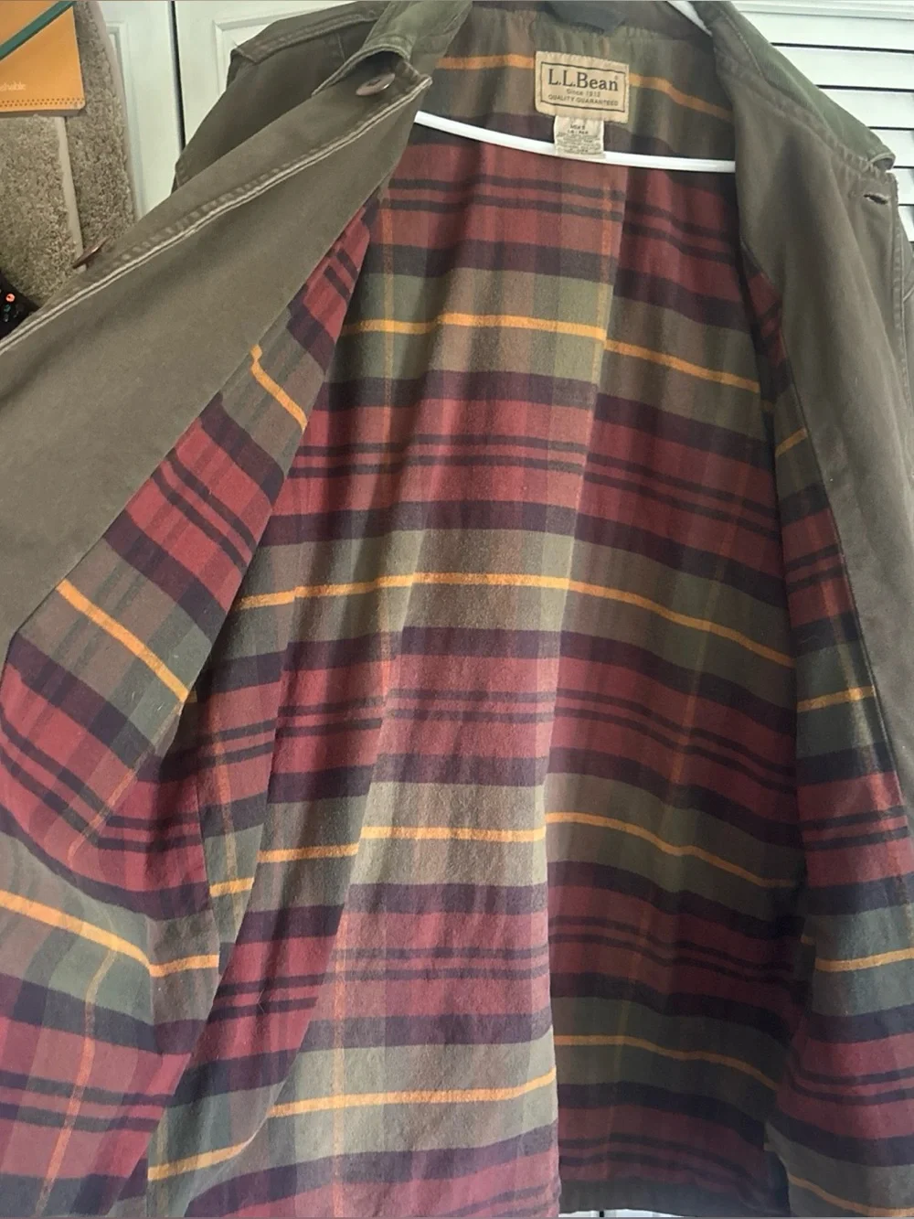 Vintage LL Bean Jacket Mens Large Brown Canvas Field Barn Coat Flannel Lined Y2K